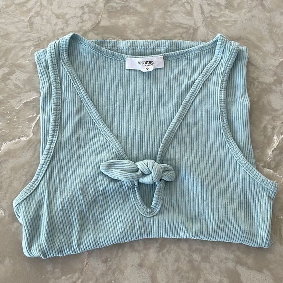Sea foam blue ribbed tank keyhole with bow size S hashtag EUC very soft - Picture 2 of 13